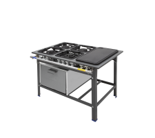 Fogão industrial com forno e chapa bifeteira 04 bocas METAL INOX - PZ5F