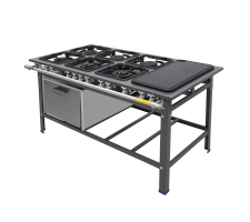 Fogão industrial com forno e chapa bifeteira 06 bocas METAL INOX - PZ9F