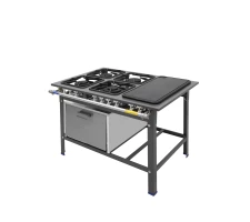 Fogão industrial com forno e chapa bifeteira 04 bocas METAL INOX - PZ5F